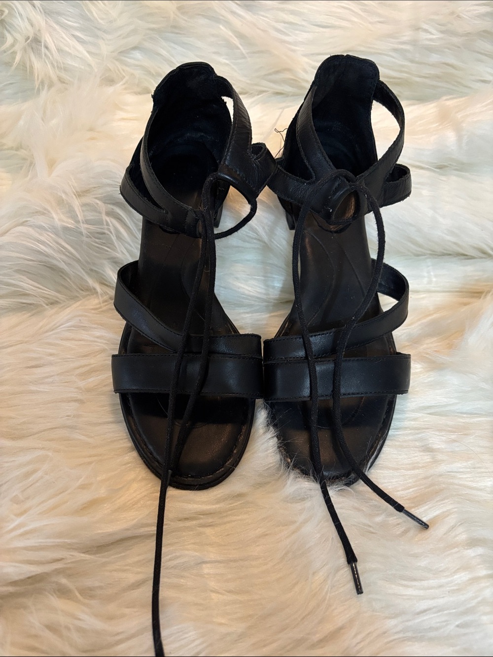 Born Black Lace-Up Strappy Flat Sandals